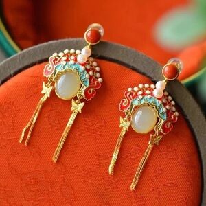 Masaba, Elegant Gold and Red Sterling Silver Earrings